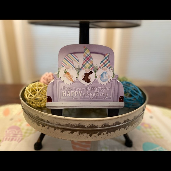 Easter Gnomes In A Purple Vintage Farmhouse Truck Happy Easter Wood Sign - Picture 8 of 15